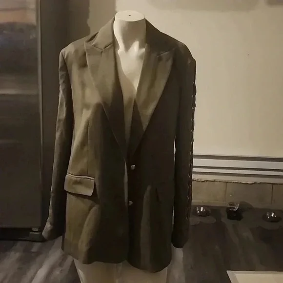 RAMY BROOK OVERSIZED OLIVE MAVE LACE UP SLEEVE BLAZER SIZE 4 - Picture 2 of 8